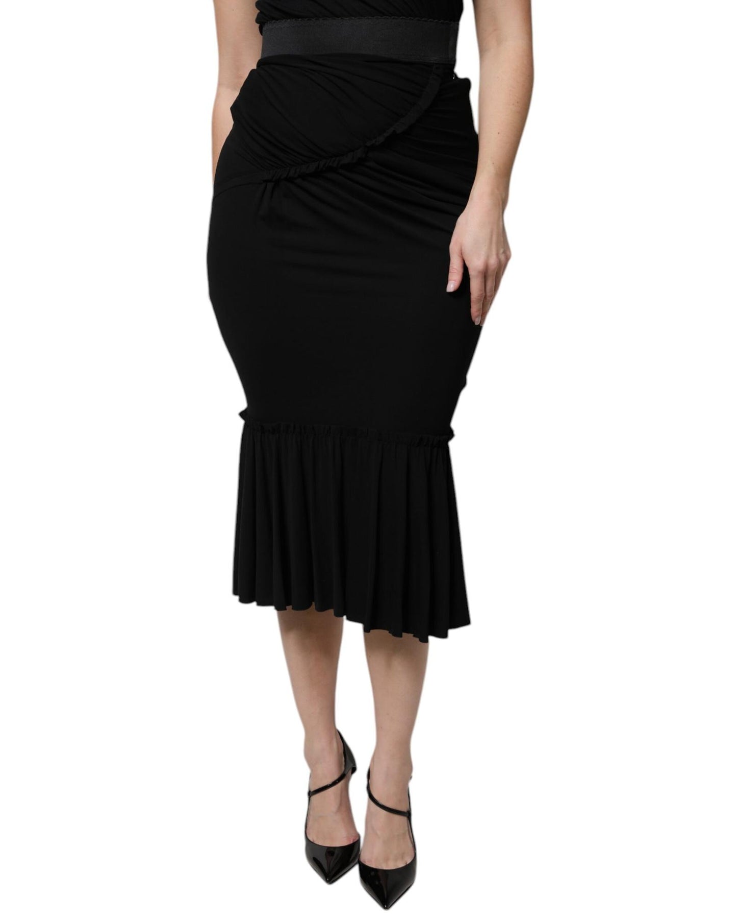 Dolce & Gabbana Women's Black Mermaid Cut High Waist Midi Skirt - 38 IT