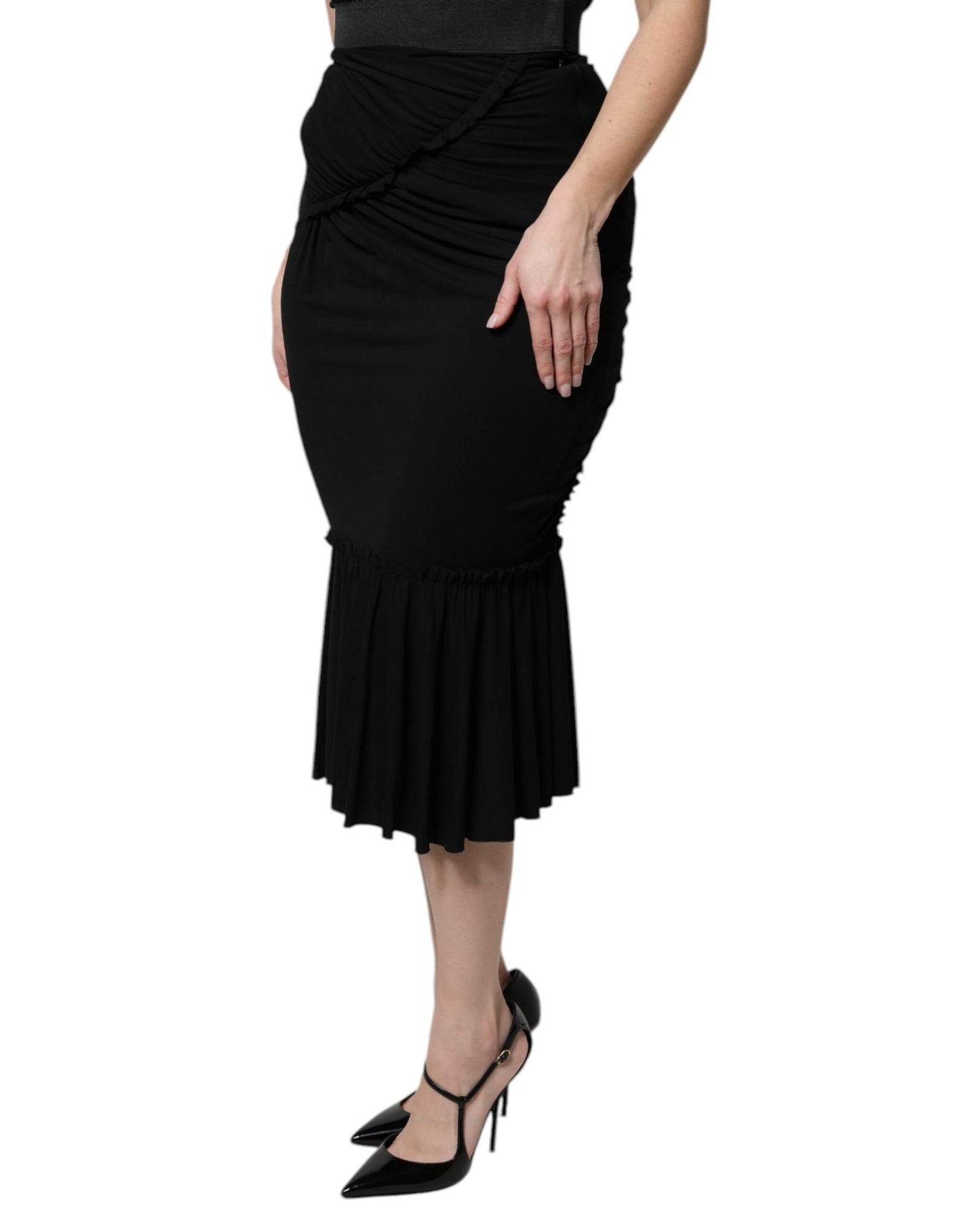 Dolce & Gabbana Women's Black Mermaid Cut High Waist Midi Skirt - 40 IT