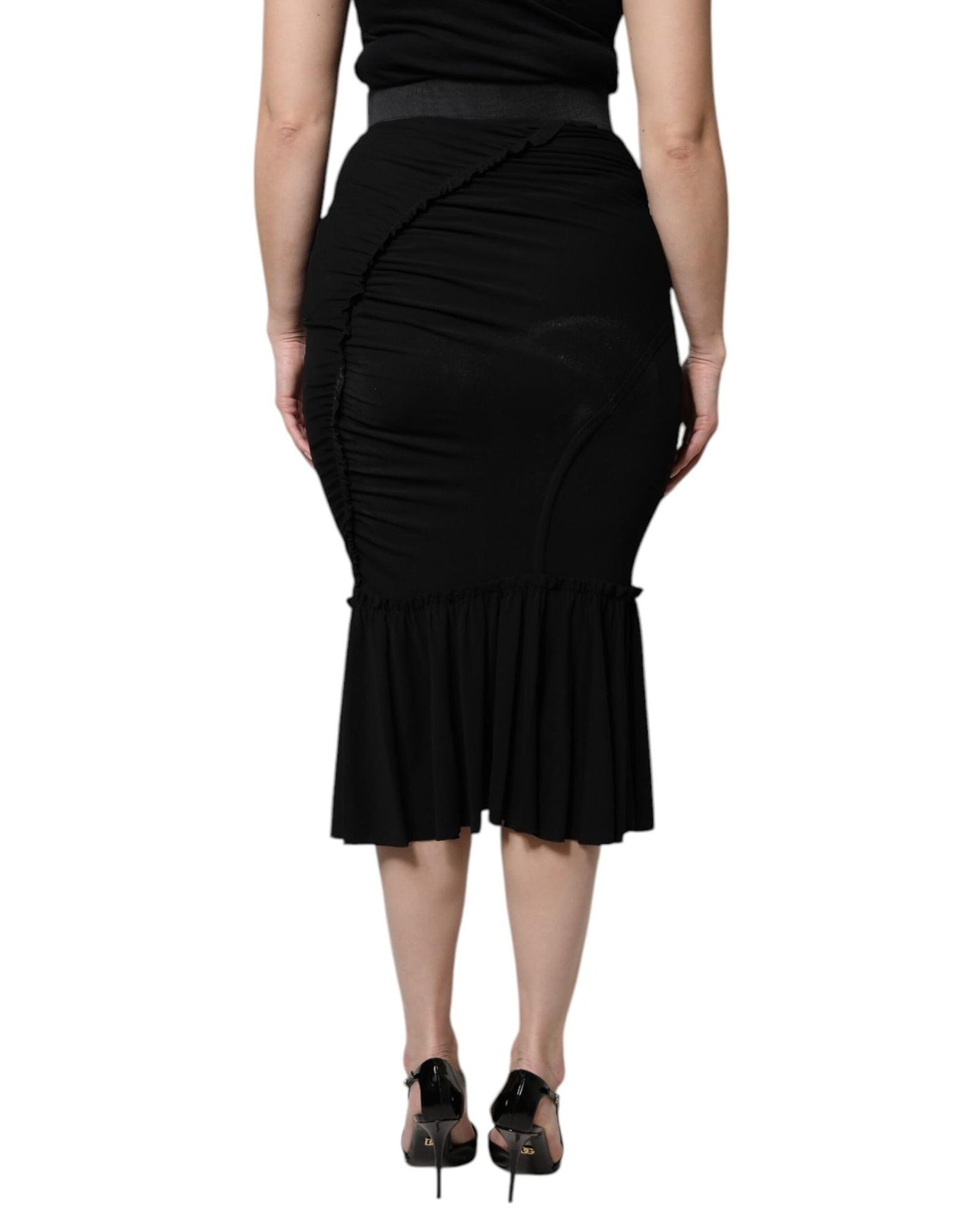 Dolce & Gabbana Women's Black Mermaid Cut High Waist Midi Skirt - 40 IT