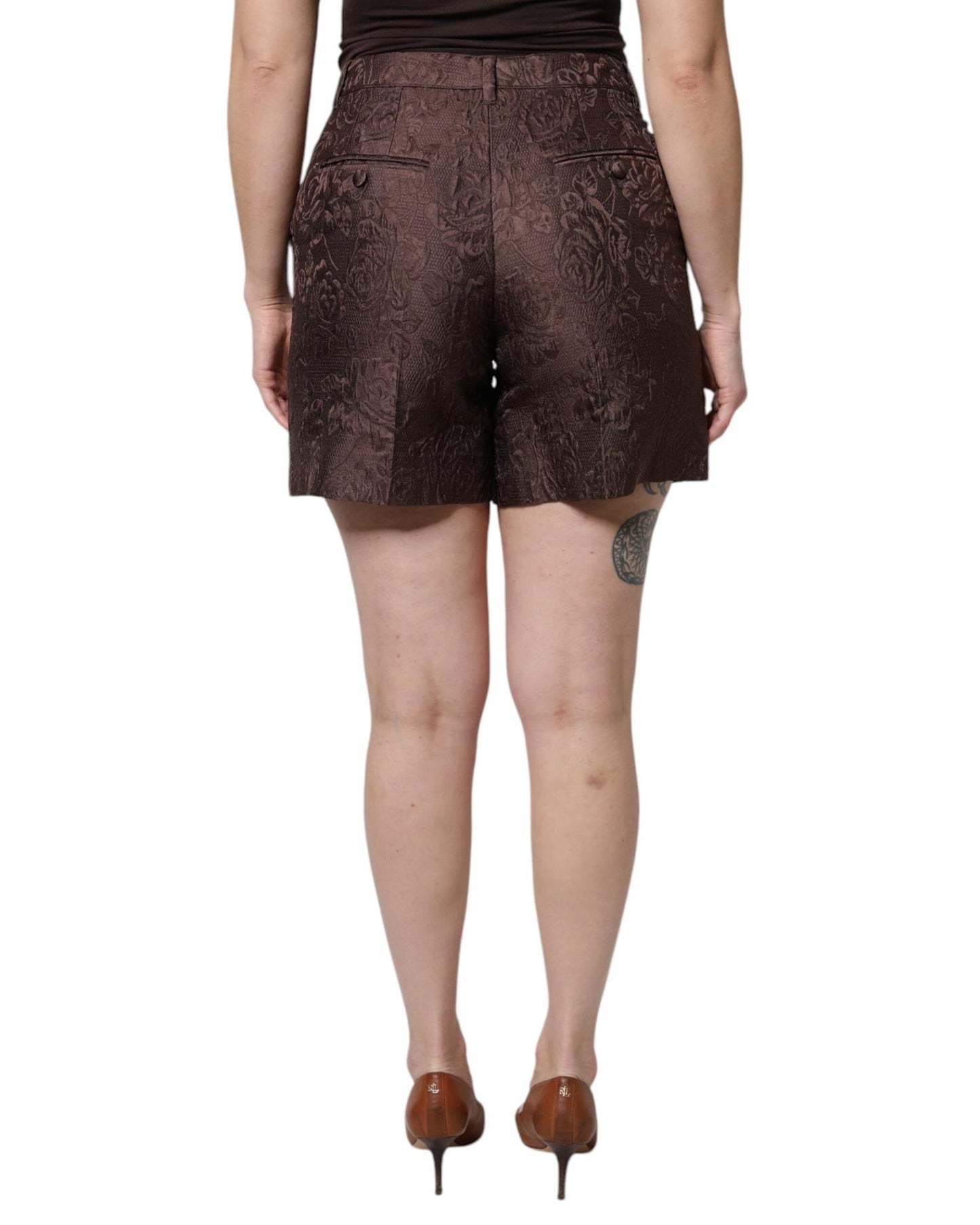 Dolce & Gabbana Women's Brown Floral Brocade Mid Waist Mini Short - 42 IT