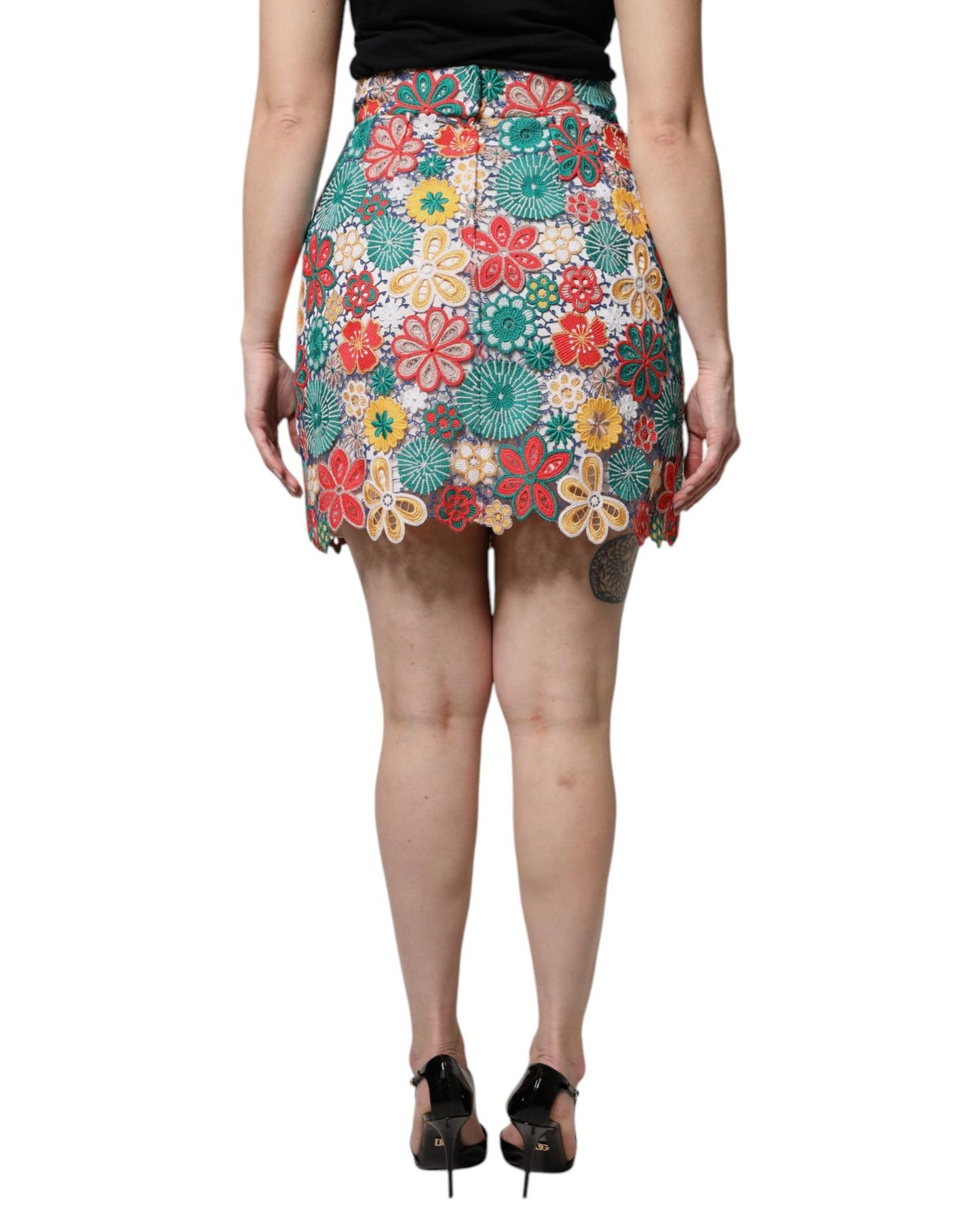 Dolce & Gabbana Women's Multicolor Floral Lace High Waist Mini Skirt - 40 IT
