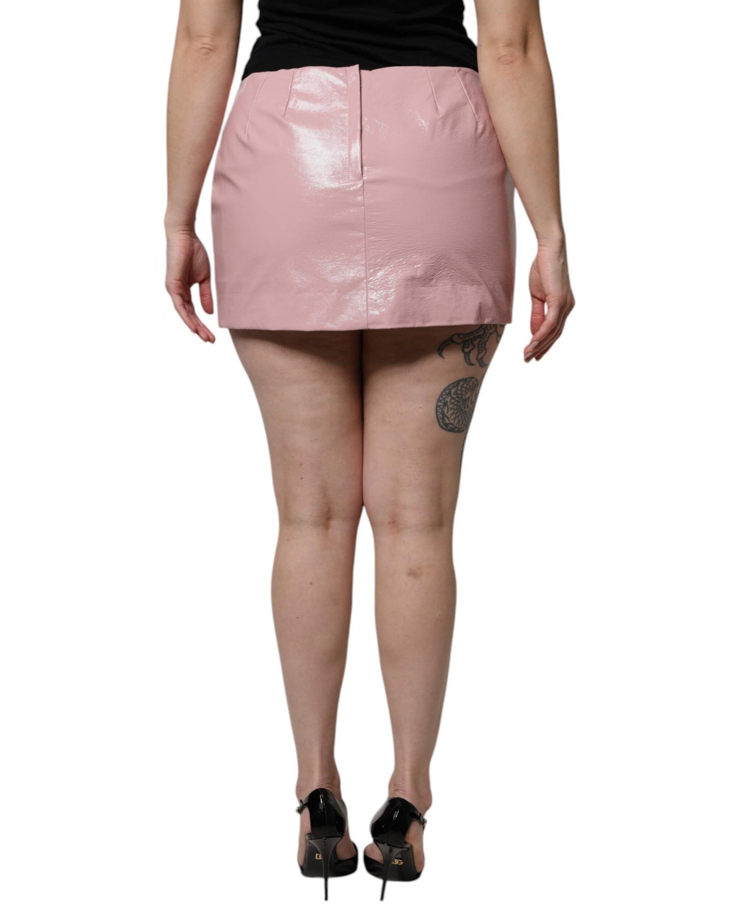 Dolce & Gabbana Women's Glossy Pink Cotton High Waist Mini Skirt - 44 IT
