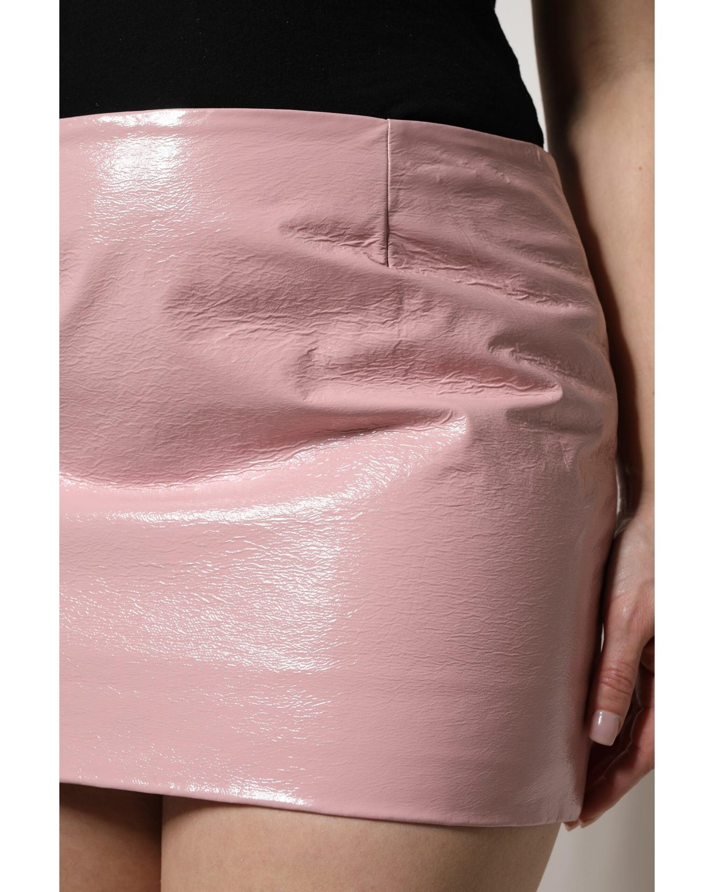 Dolce & Gabbana Women's Glossy Pink Cotton High Waist Mini Skirt - 44 IT