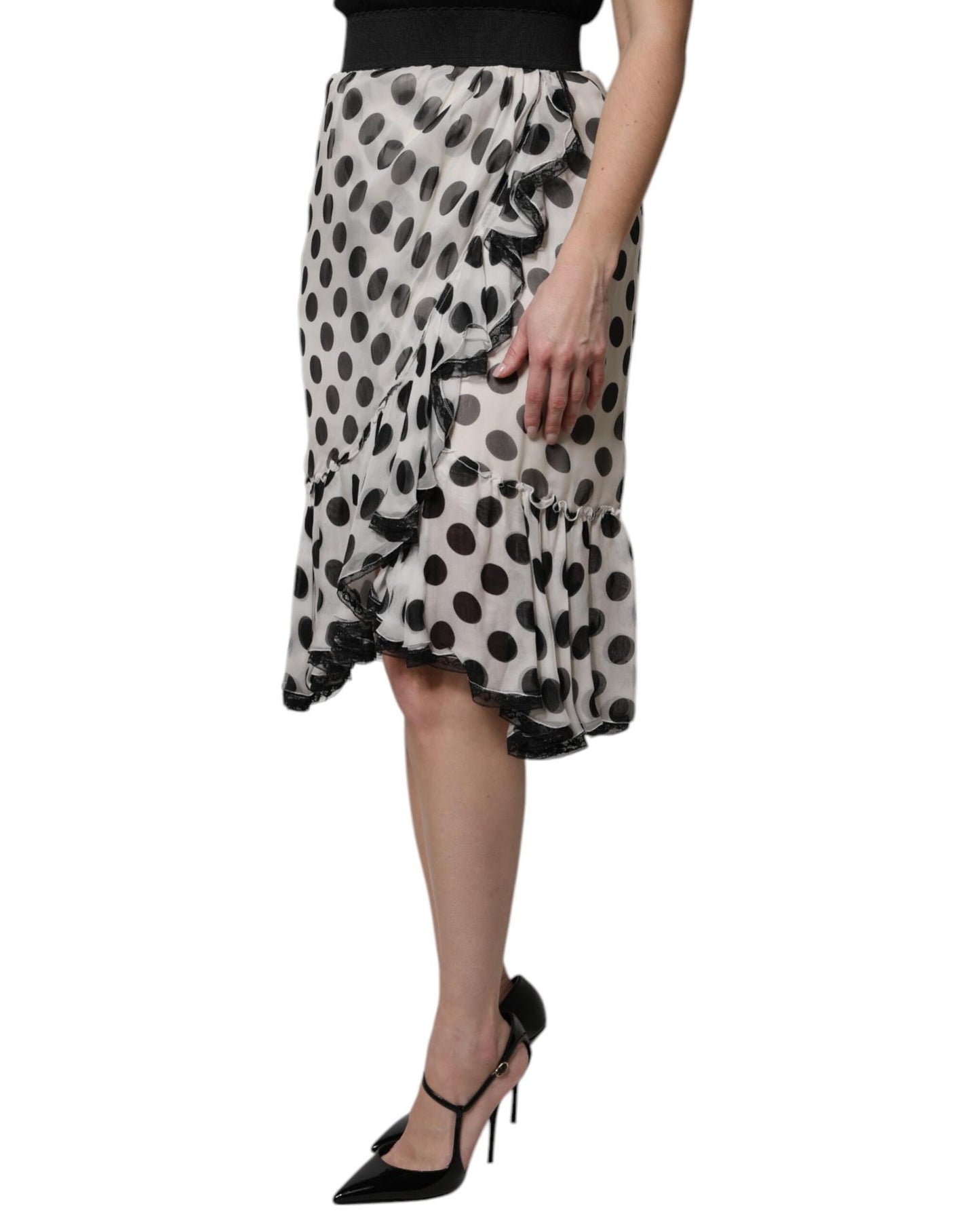 Dolce & Gabbana Women's White Black Polka Dots Knee Length Skirt - 40 IT