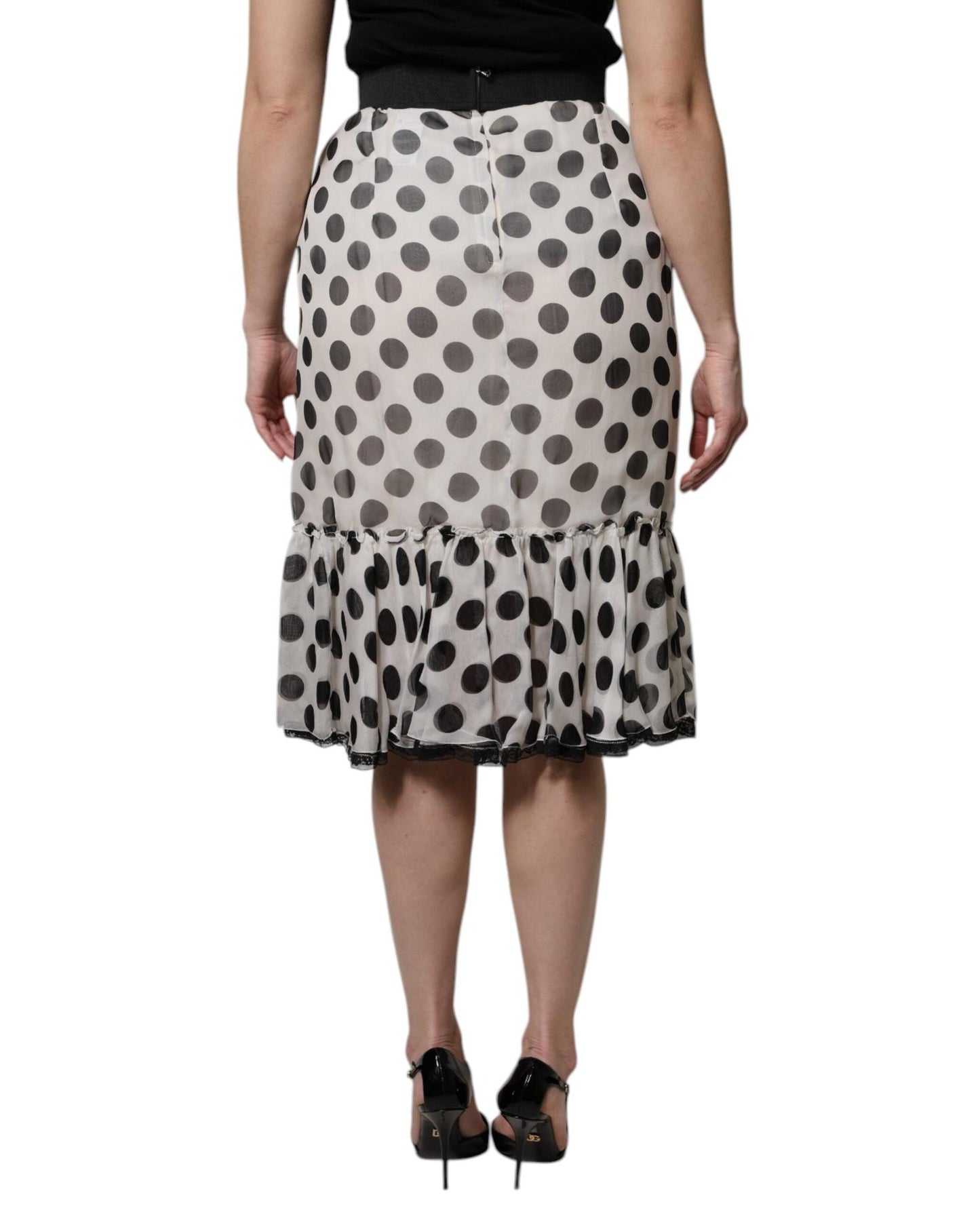 Dolce & Gabbana Women's White Black Polka Dots Knee Length Skirt - 40 IT