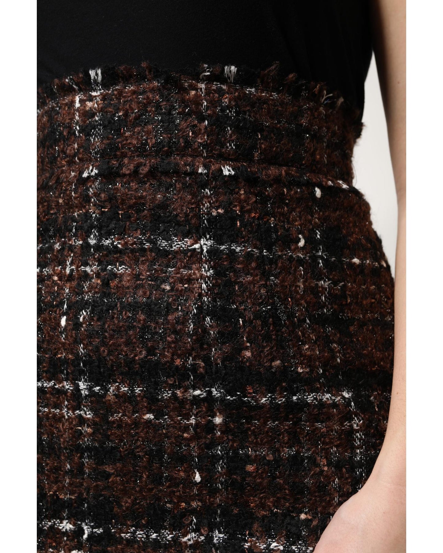Dolce & Gabbana Women's Multicolor High Waist Tartan Tweed Pencil Cut Skirt - 44 IT