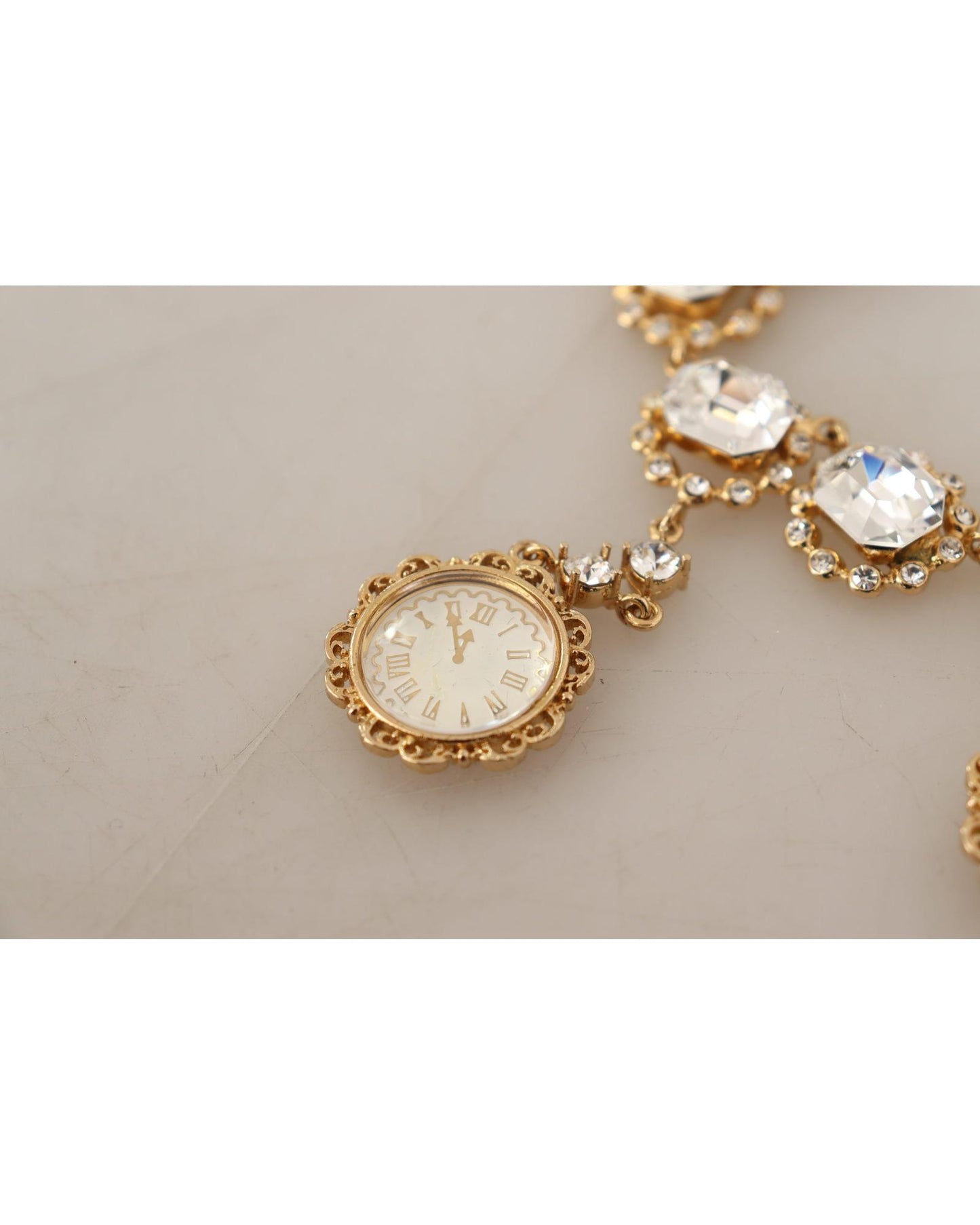 Dolce & Gabbana Women's Gold Clock Statet Crystal Chain Necklace - One Size
