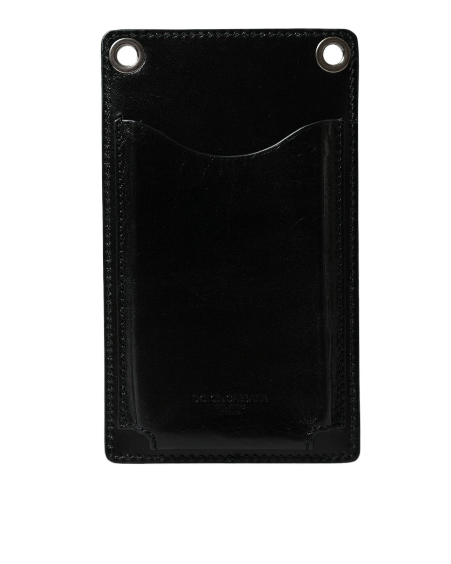 Dolce & Gabbana Men's Black Calf Leather Zip Logo Shoulder Neck Strap Wallet - One Size