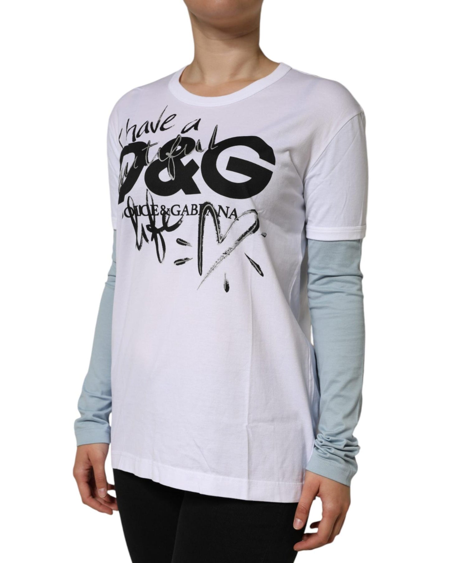 Dolce & Gabbana Women's White Cotton Logo Print Round Neck T-shirt - 42 IT