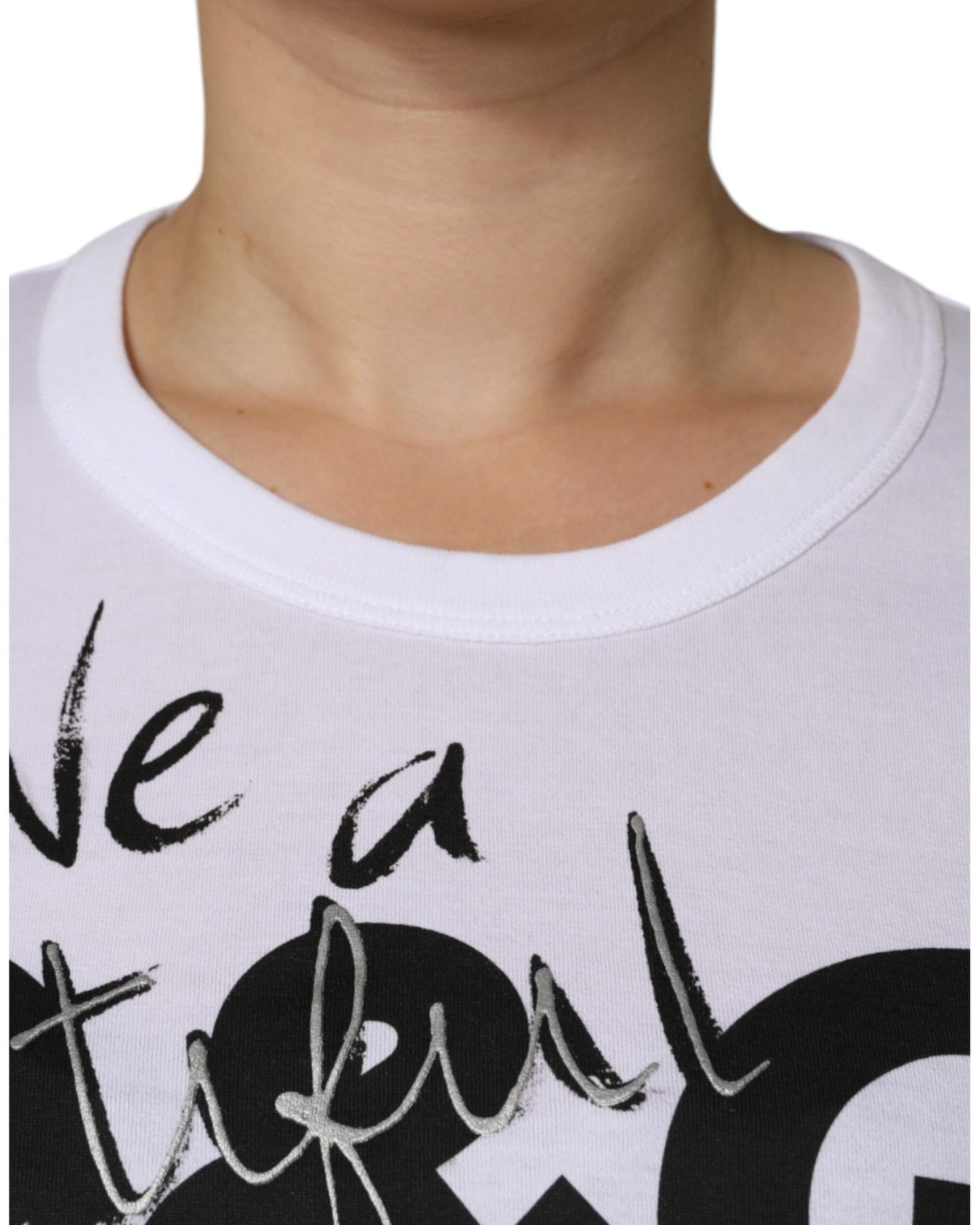 Dolce & Gabbana Women's White Cotton Logo Print Round Neck T-shirt - 42 IT