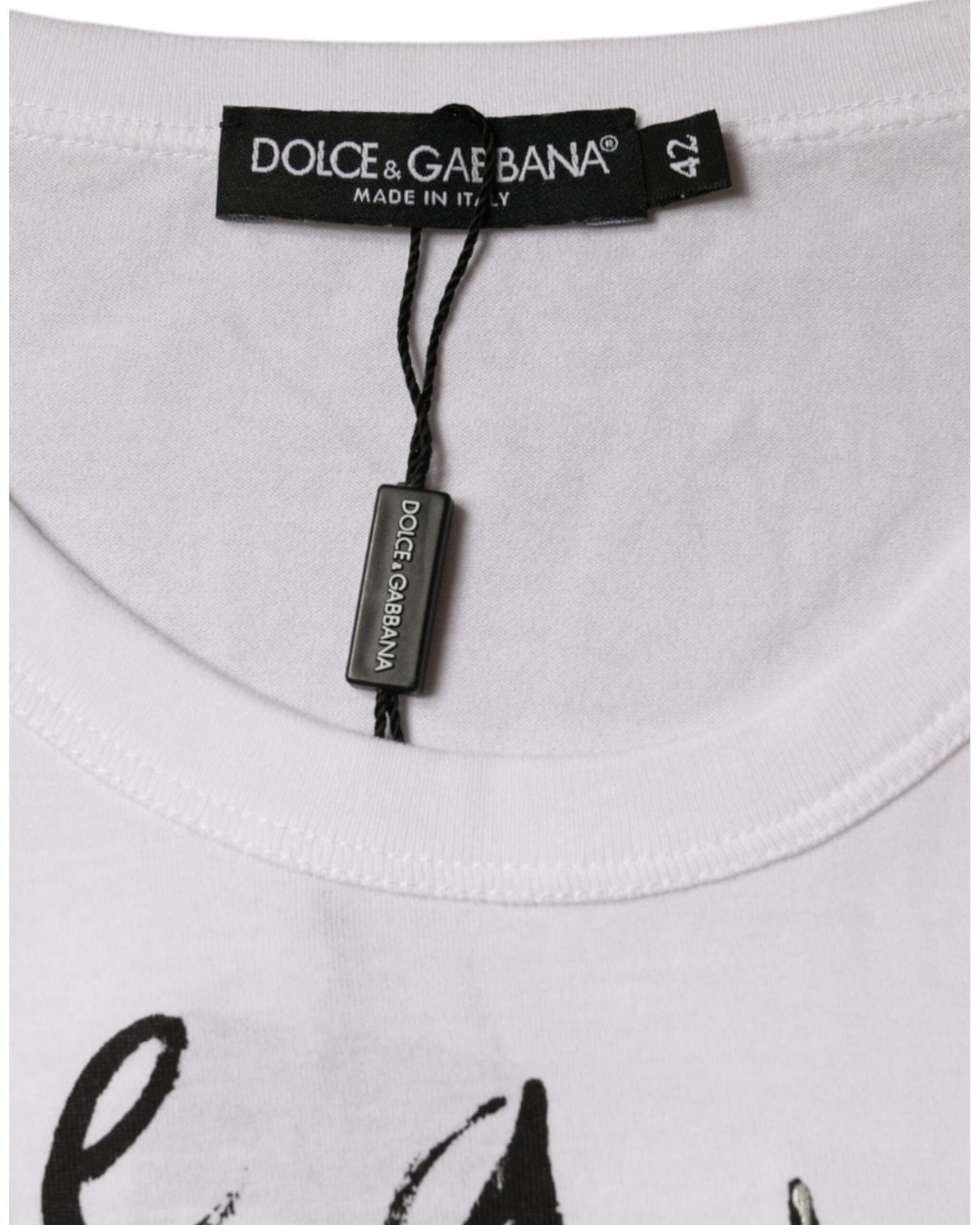 Dolce & Gabbana Women's White Cotton Logo Print Round Neck T-shirt - 42 IT