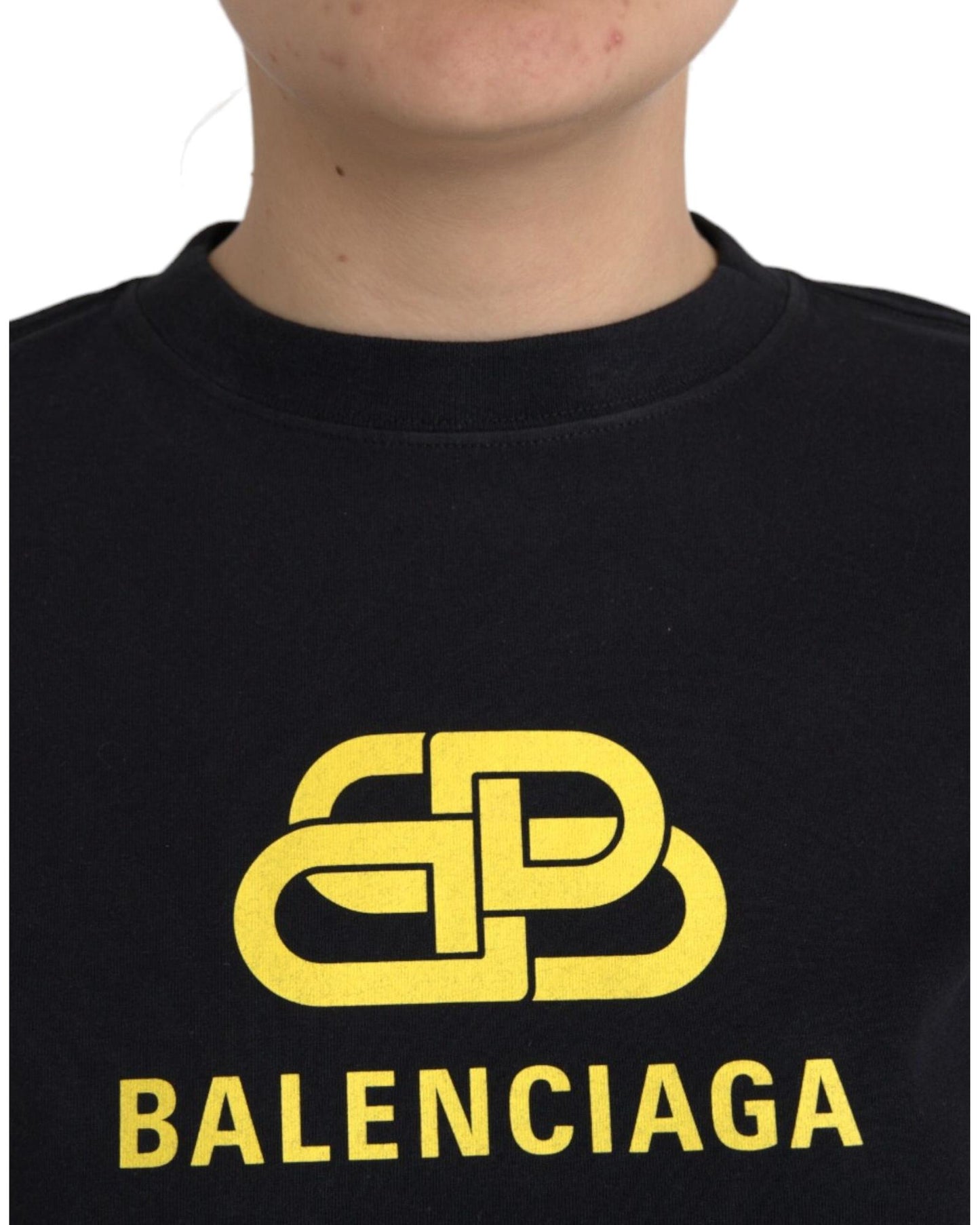 Balenciaga Women's Black Cotton Logo Crew Neck Short Sleeves T-shirt - L