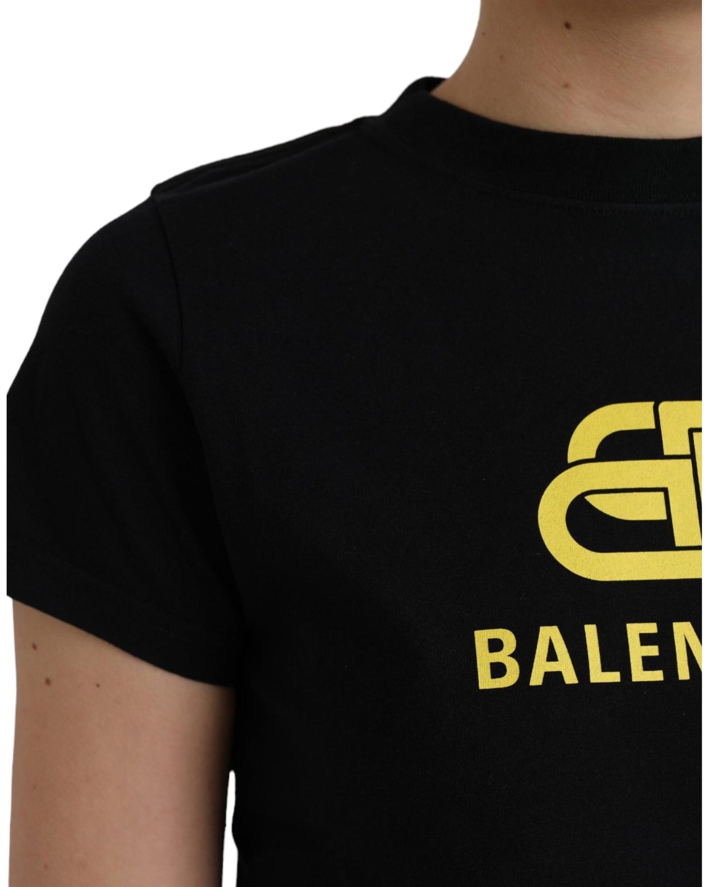 Balenciaga Women's Black Cotton Logo Crew Neck Short Sleeves T-shirt - L