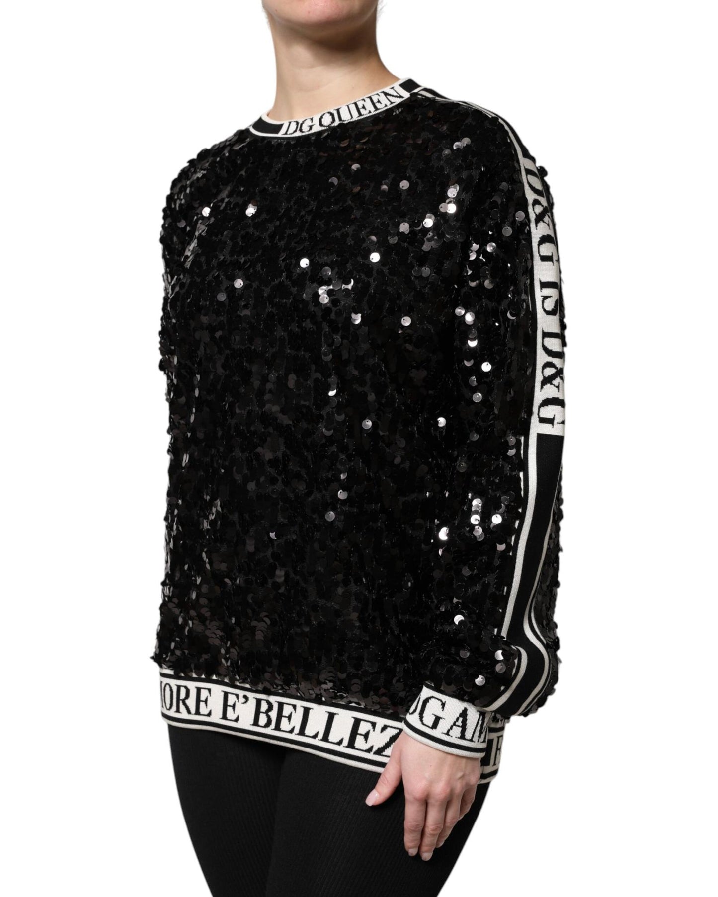 Dolce & Gabbana Women's Black DG Queen Sequin Pullover Sweater - 36 IT