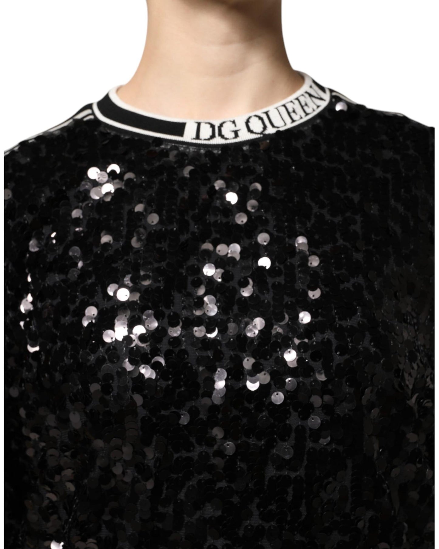 Dolce & Gabbana Women's Black DG Queen Sequin Pullover Sweater - 38 IT