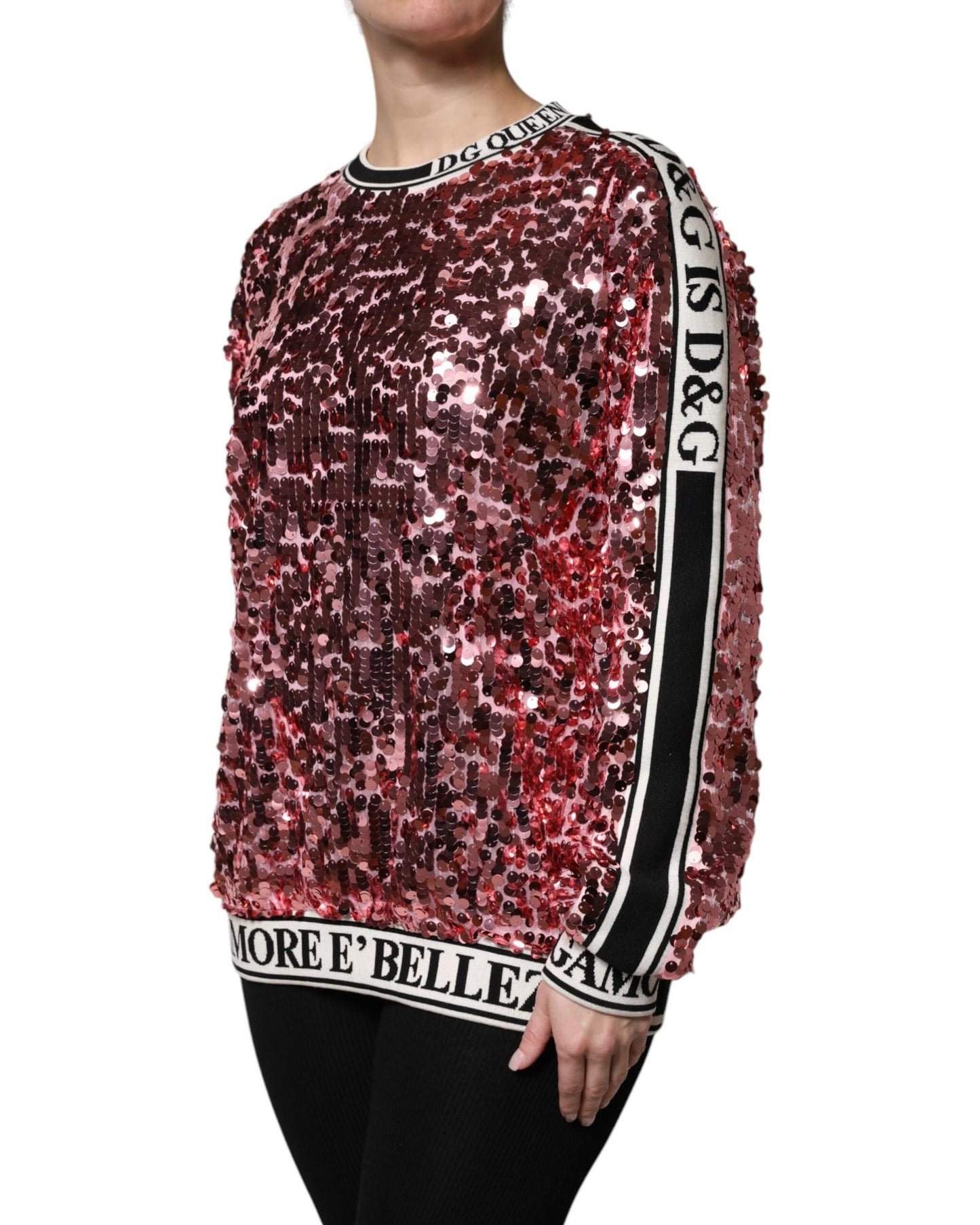 Dolce & Gabbana Women's Pink DG Queen Sequin Pullover Sweater - 40 IT