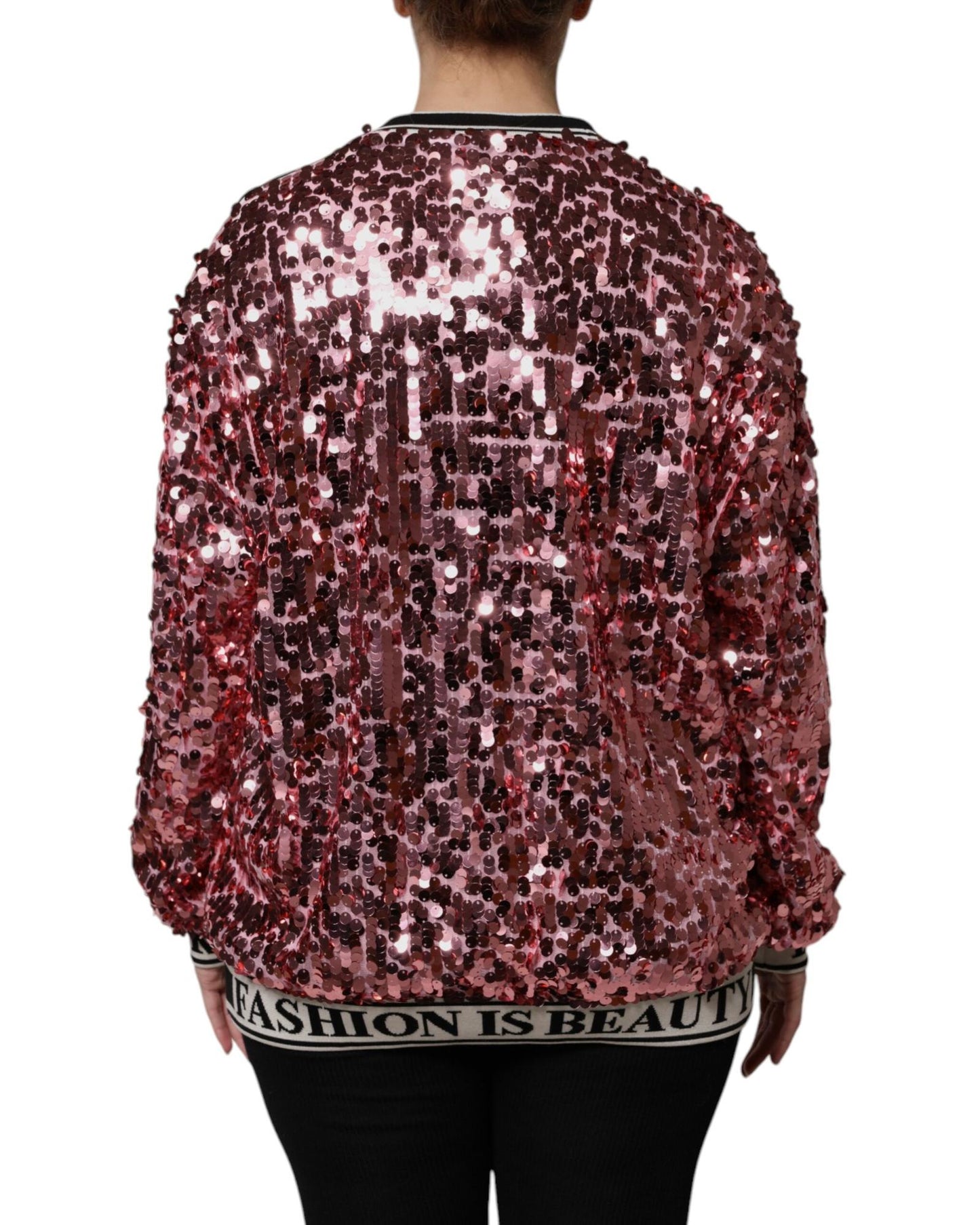 Dolce & Gabbana Women's Pink DG Queen Sequin Pullover Sweater - 40 IT