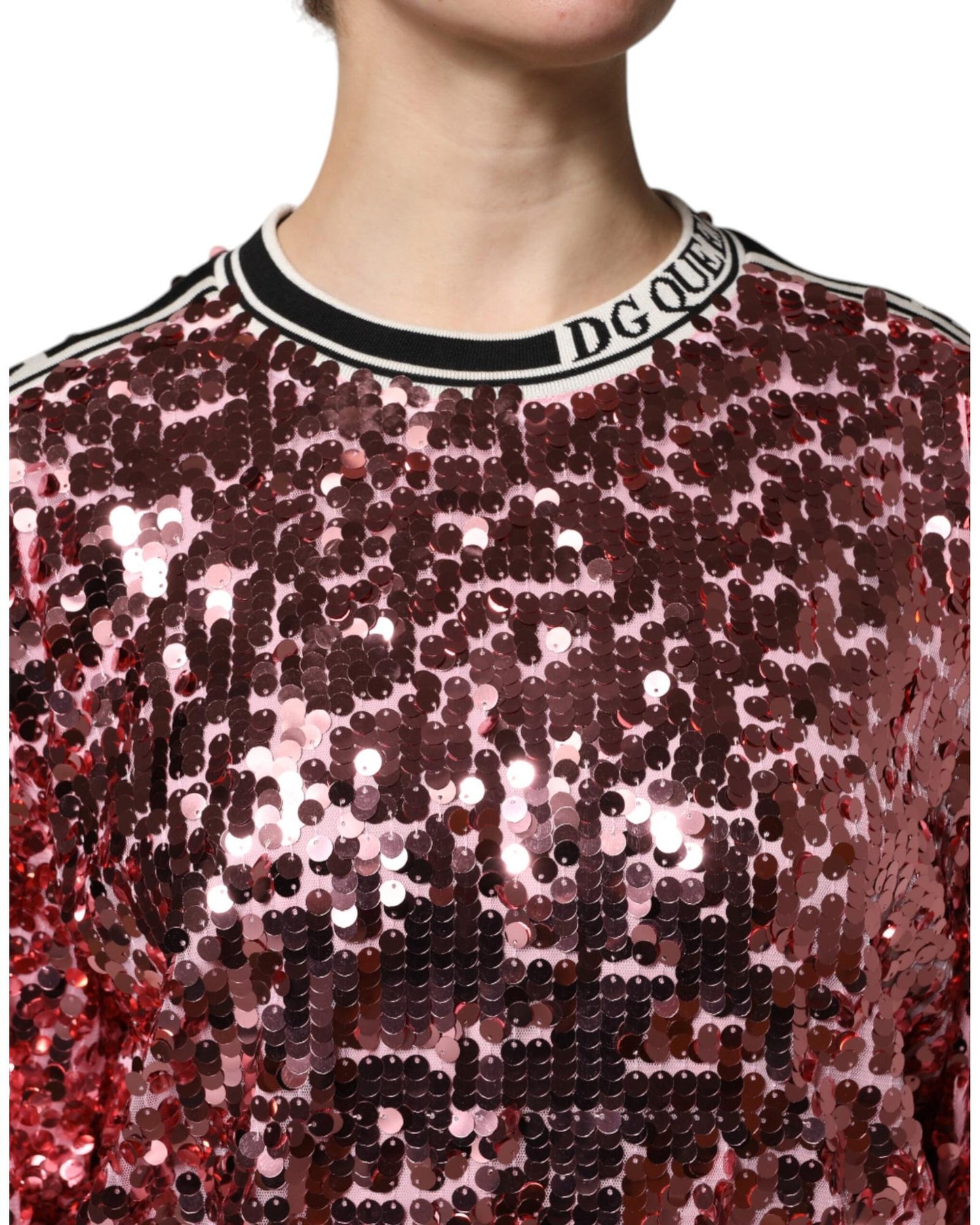 Dolce & Gabbana Women's Pink DG Queen Sequin Pullover Sweater - 40 IT