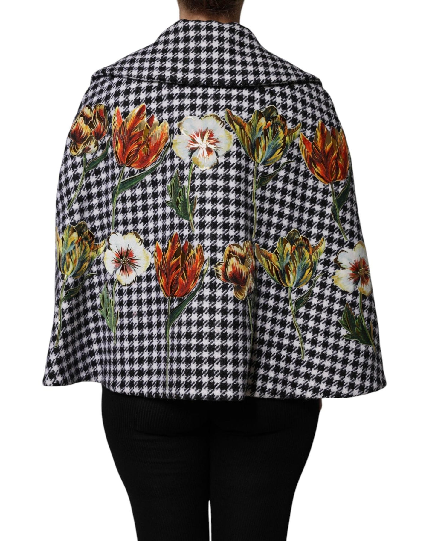 Dolce & Gabbana Women's Black White Monochrome Patterned Floral Cape Jacket - 42 IT