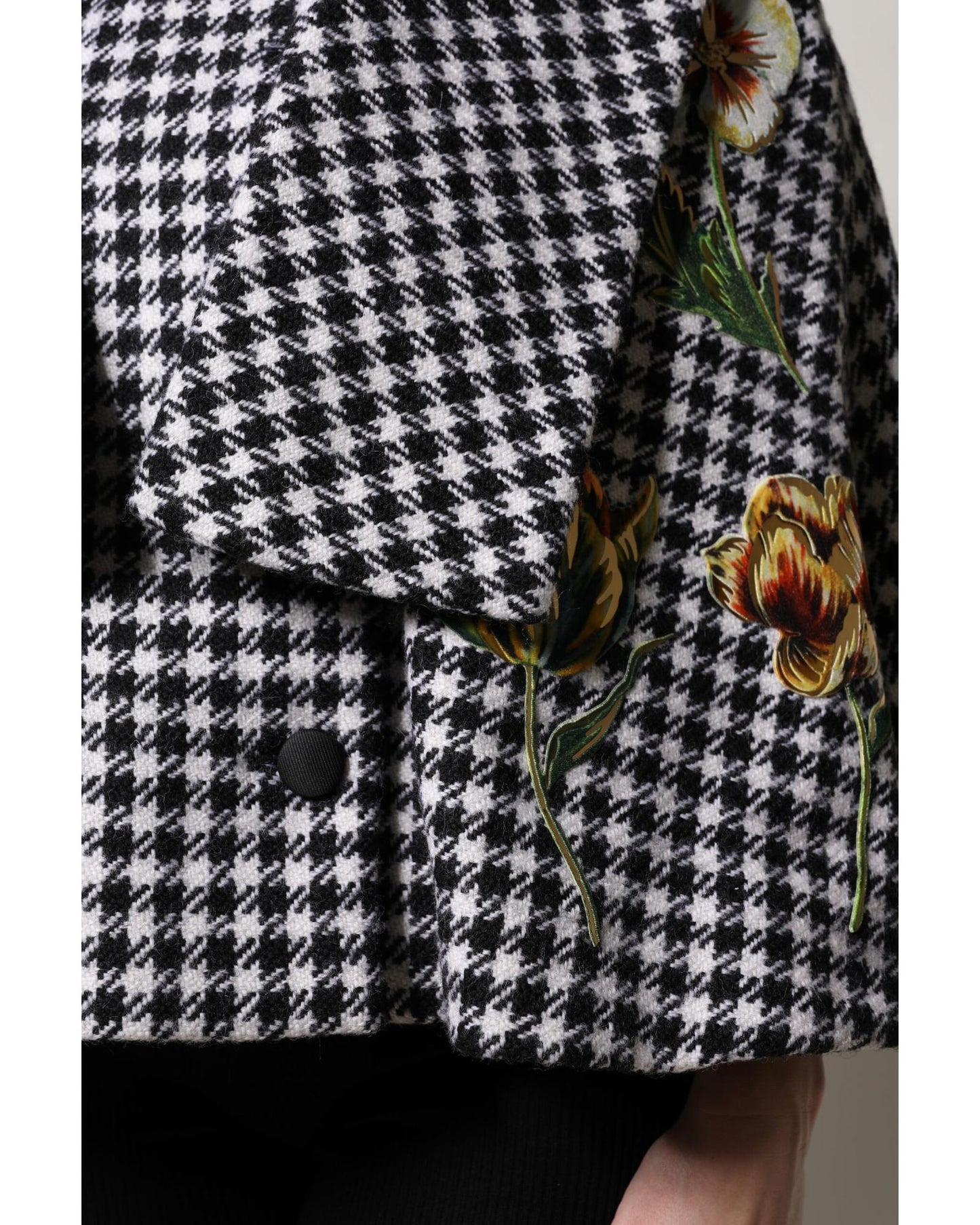Dolce & Gabbana Women's Black White Monochrome Patterned Floral Cape Jacket - 42 IT