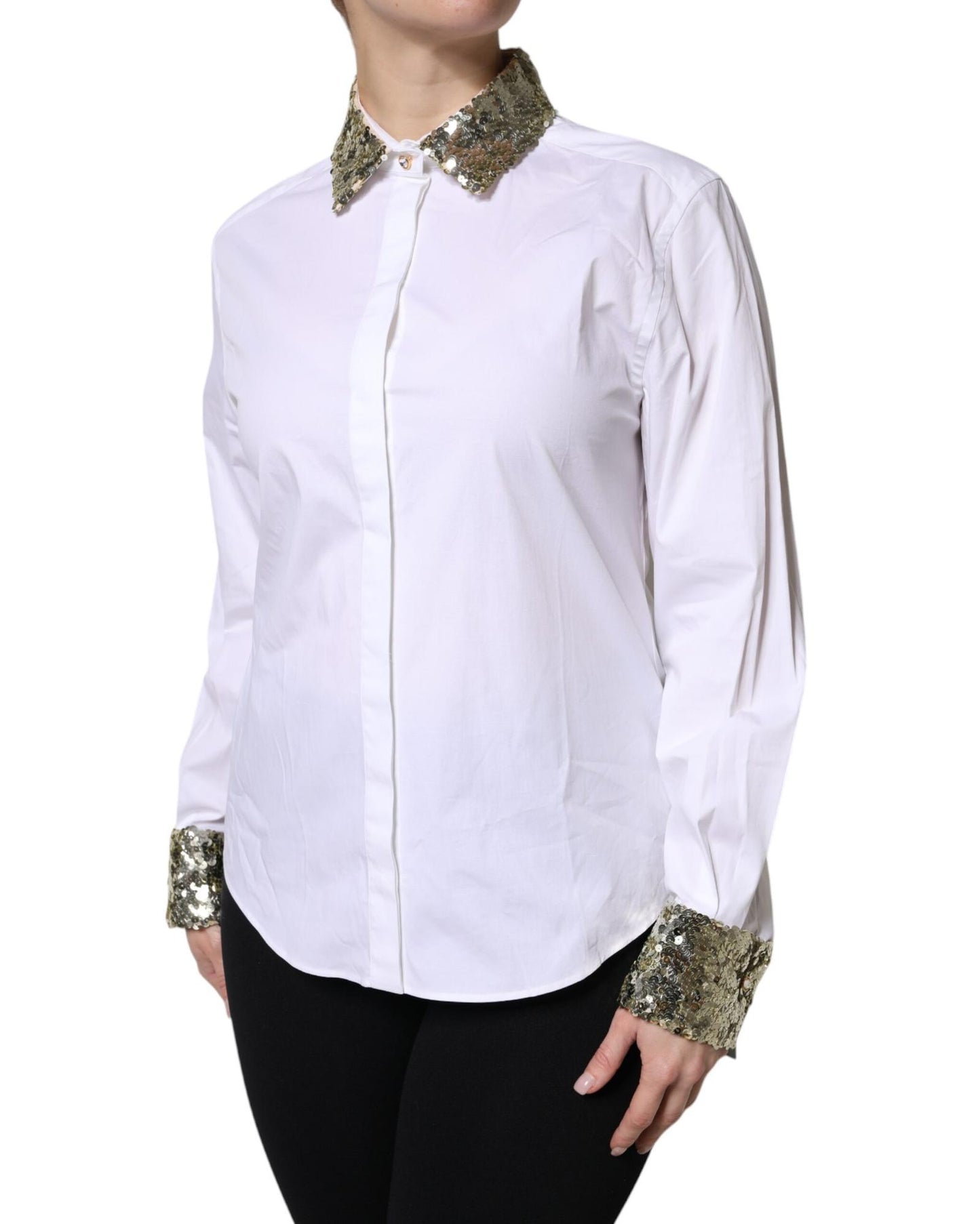 Dolce & Gabbana Women's White Cotton Long Sleeves Sequin Shirt Top - 38 IT