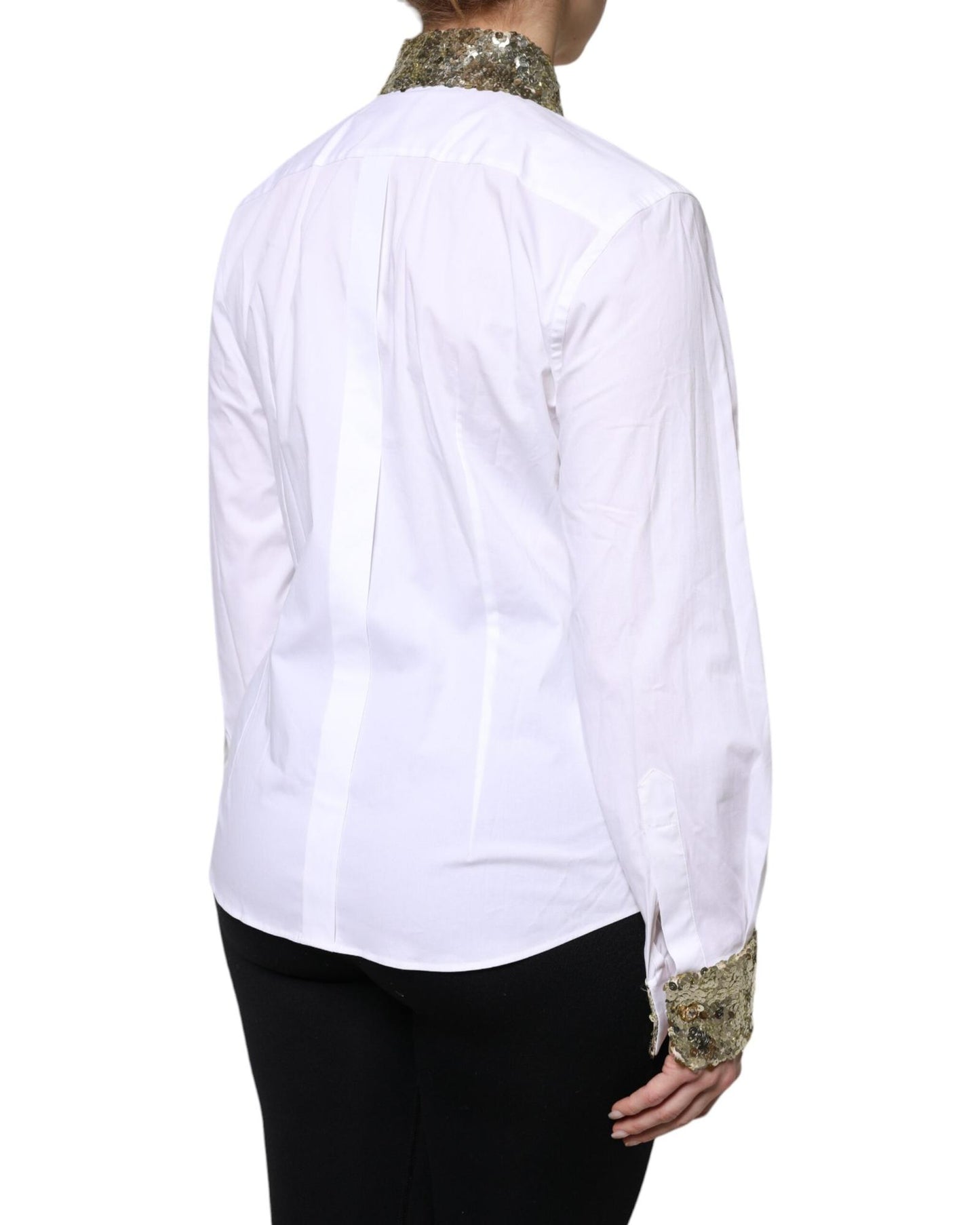 Dolce & Gabbana Women's White Cotton Long Sleeves Sequin Shirt Top - 38 IT