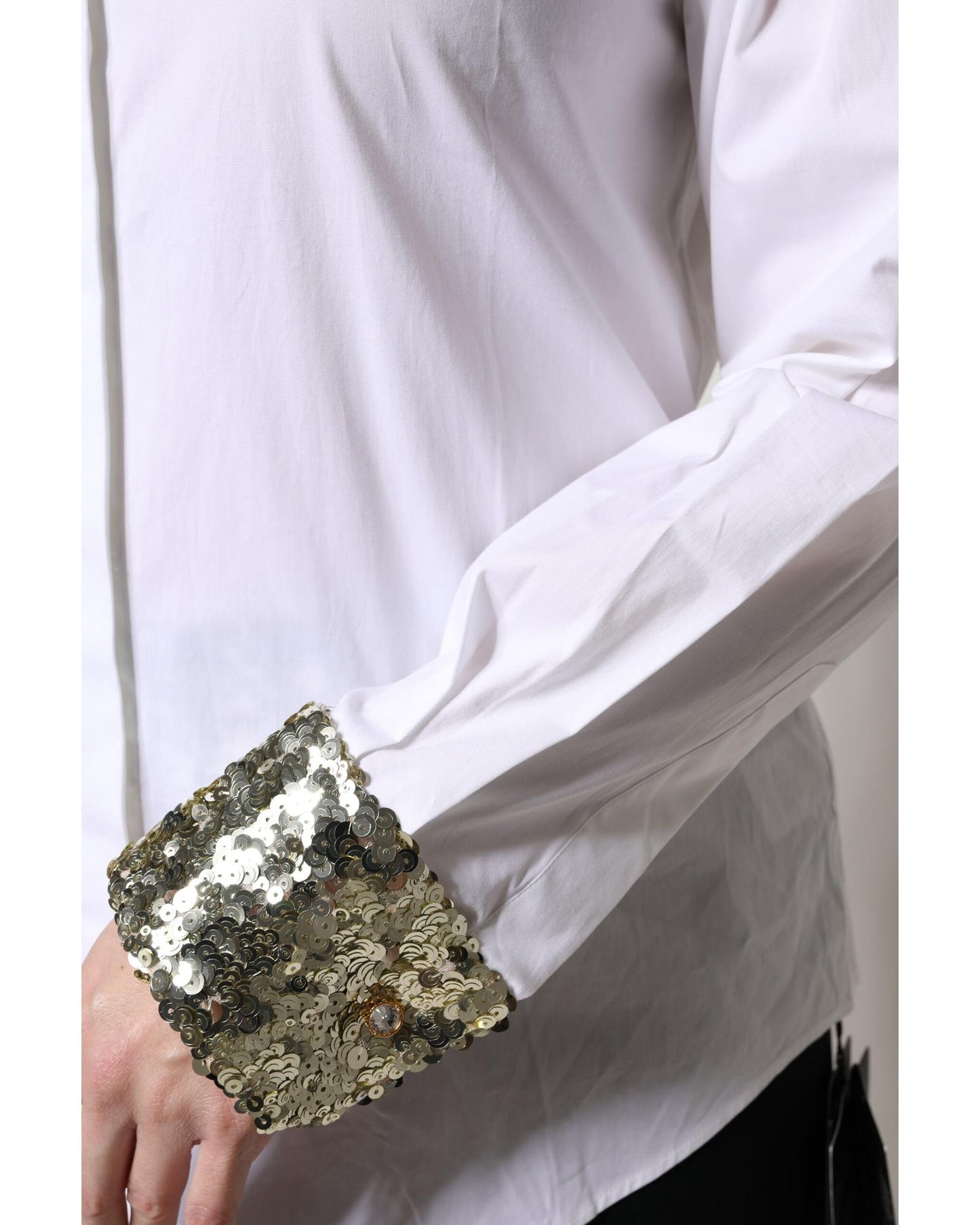 Dolce & Gabbana Women's White Cotton Long Sleeves Sequin Shirt Top - 38 IT