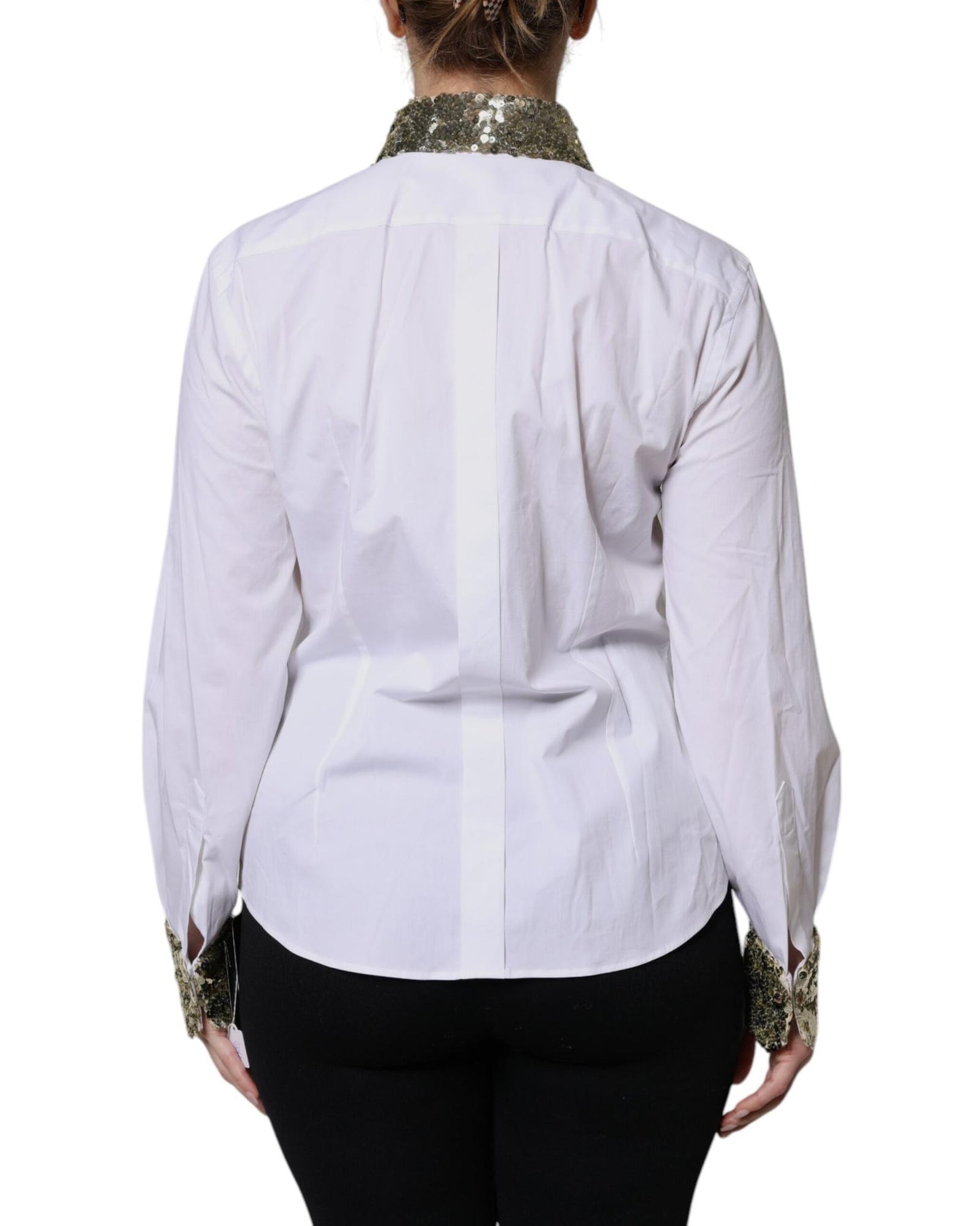 Dolce & Gabbana Women's White Cotton Long Sleeves Sequin Shirt Top - 40 IT