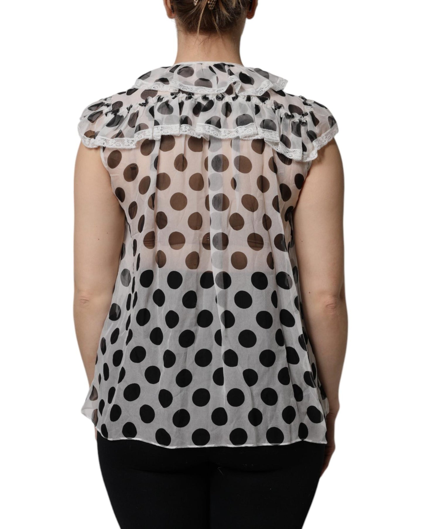 Dolce & Gabbana Women's White Black Polka Dot Cotton Sleeveless Top - 40 IT