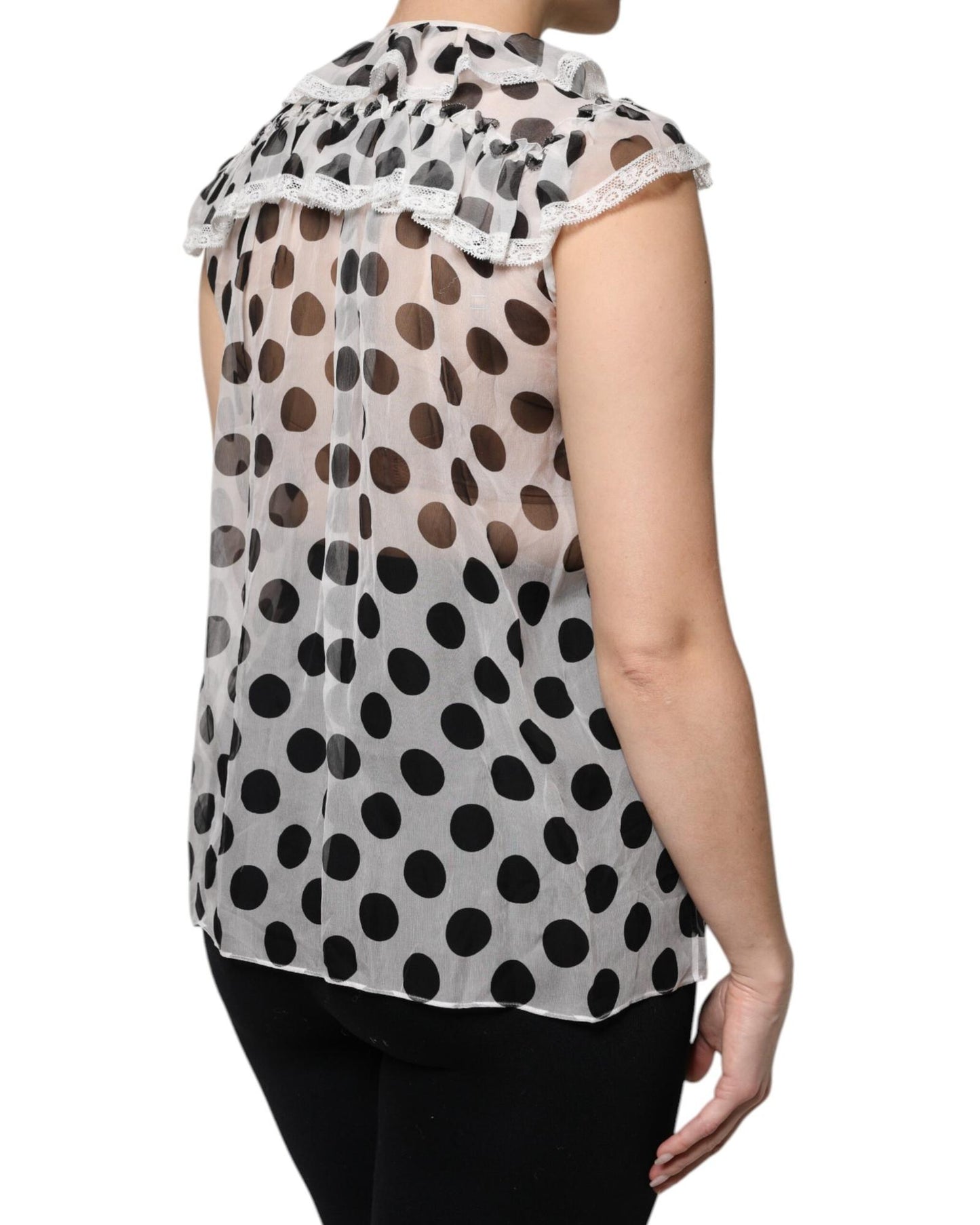 Dolce & Gabbana Women's White Black Polka Dot Cotton Sleeveless Top - 40 IT