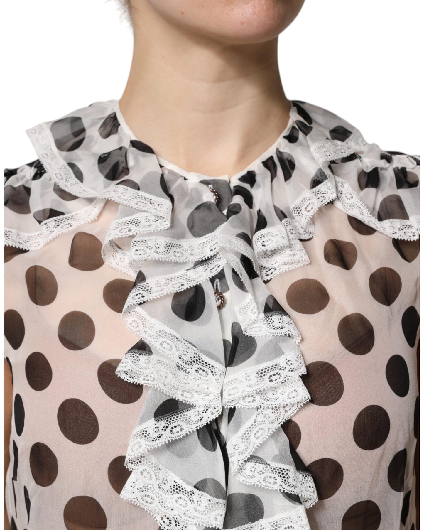 Dolce & Gabbana Women's White Black Polka Dot Cotton Sleeveless Top - 40 IT