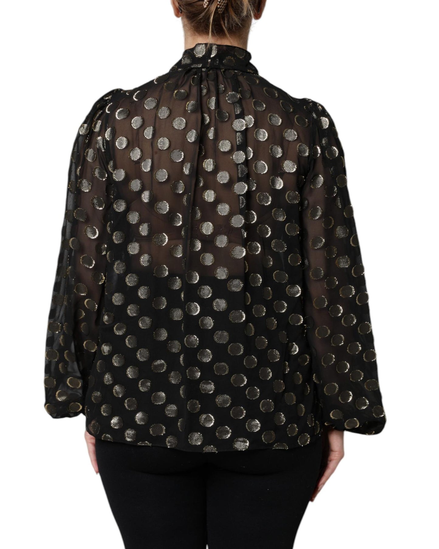Dolce & Gabbana Women's Black Sheer Tied Neck Polka Dots Blouse Top - 38 IT