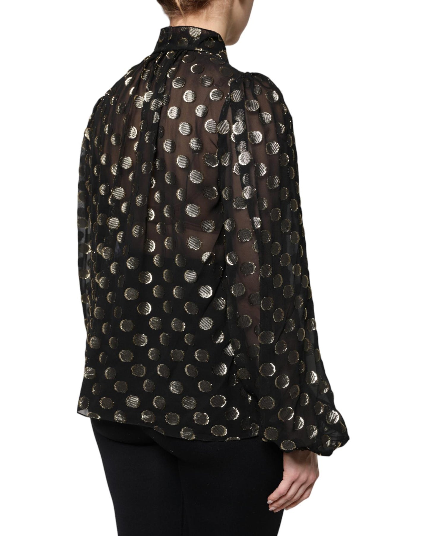 Dolce & Gabbana Women's Black Sheer Tied Neck Polka Dots Blouse Top - 38 IT