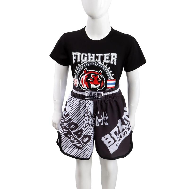 Kids Boxing Set - Sparring Shorts And Tights - Bright Green - Fiht Red Blue Spliced - L