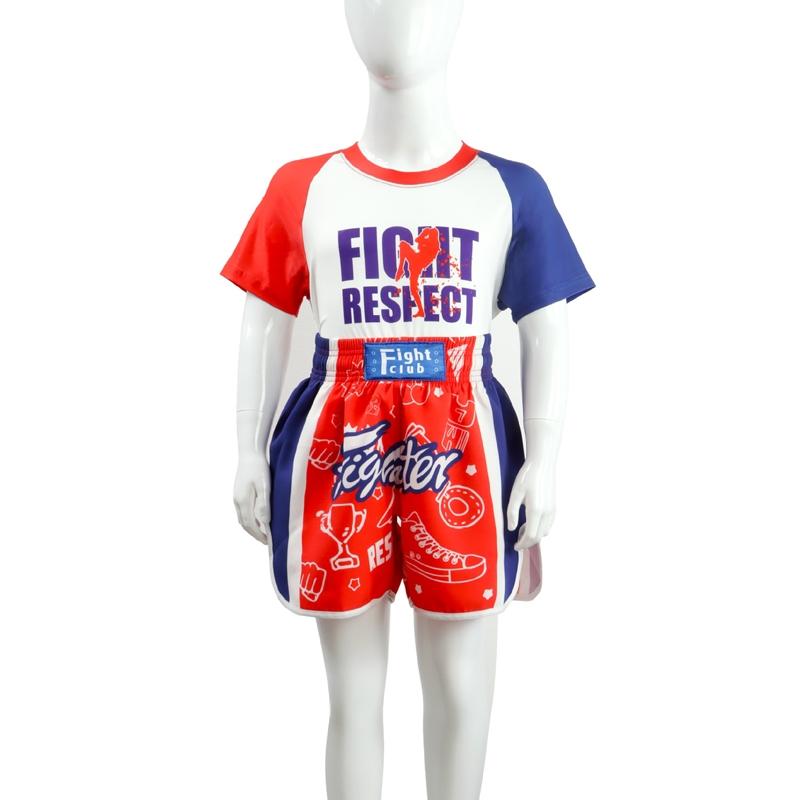 Kids Boxing Set - Sparring Shorts And Tights - Bright Green - Fiht Red Blue Spliced - L