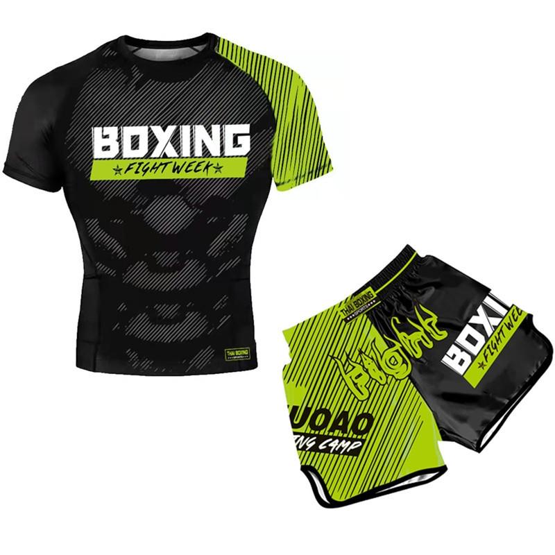 Kids Boxing Set - Sparring Shorts And Tights - Bright Green - Fiht Red Blue Spliced - L