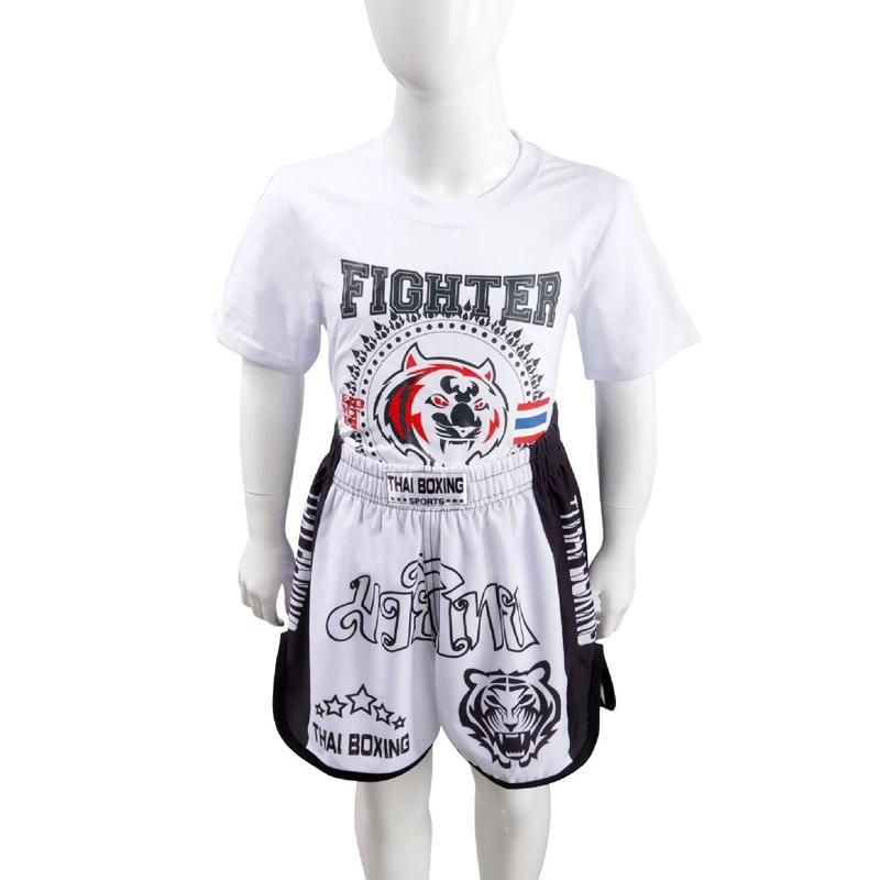 Kids Boxing Set - Sparring Shorts And Tights - Bright Green - Fiht Red Blue Spliced - L