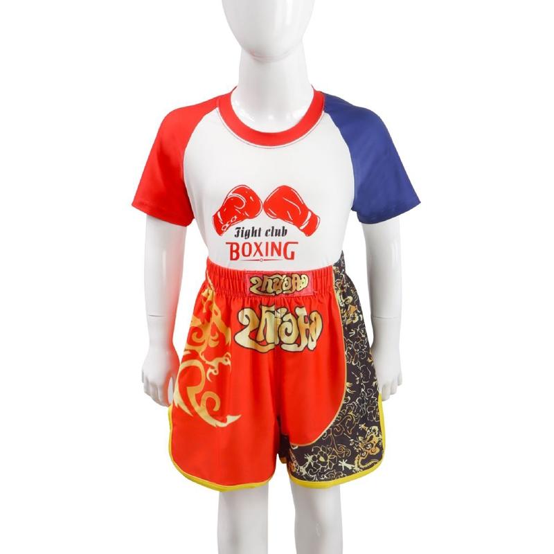 Kids Boxing Set - Sparring Shorts And Tights - Bright Green - Fiht Red Blue Spliced - L