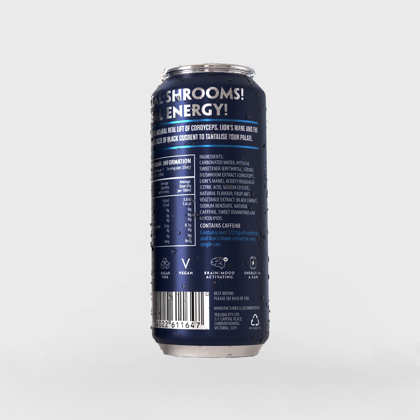 TLXR Sparkling Mushroom Elixir - Blackcurrant 250ml - Pack of 4