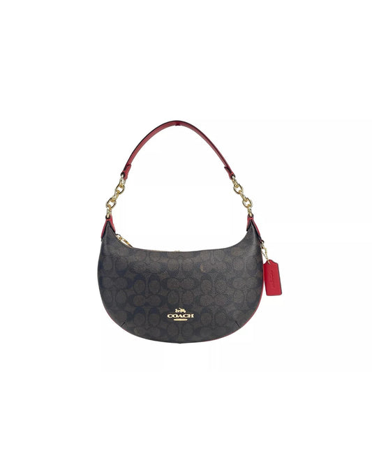 COACH Women's Payton Signature PVC Leather Shoulder Bag Brown Red - One Size