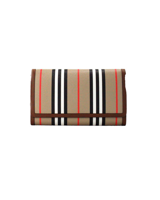 Burberry Women's Hannah Icon Stripe Archive Tan E-Canvas Leather Wallet Crossbody Bag - One Size
