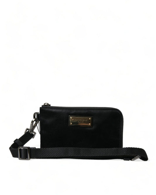 Dolce & Gabbana Women's Black Nylon Logo Plaque Keyring Pouch Clutch Bag - One Size