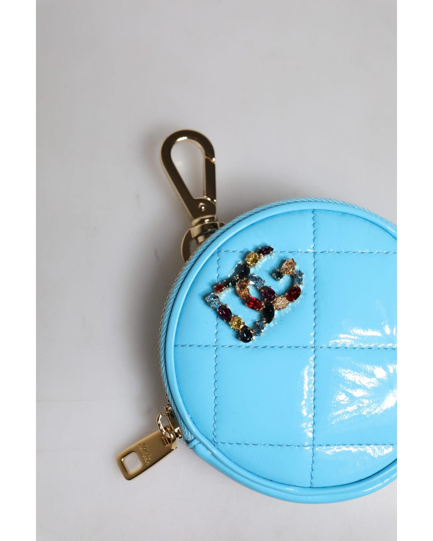 Dolce & Gabbana Women's Light Blue Lamb Leather DG Crystal Round Coin Purse Wallet - One Size