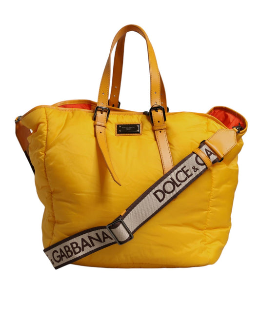 Dolce & Gabbana Men's Yellow Orange Nylon Logo Plaque Hand Shoulder Duffle Bag - One Size