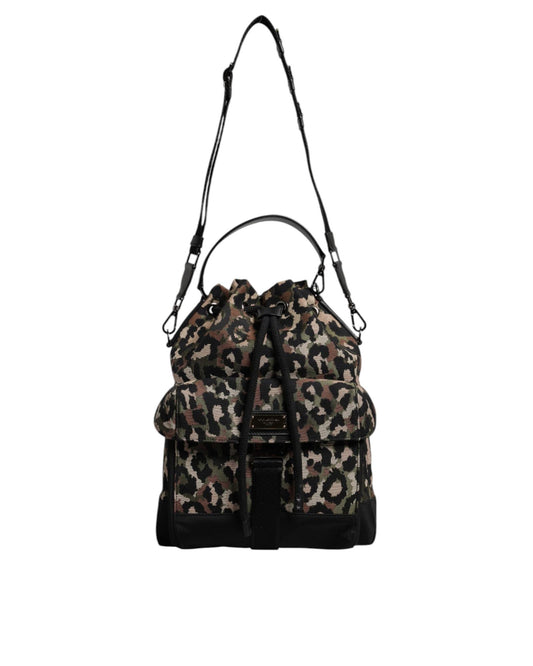 Dolce & Gabbana Men's Multicolor Leopard Cotton Shoulder Bucket Bag - One Size