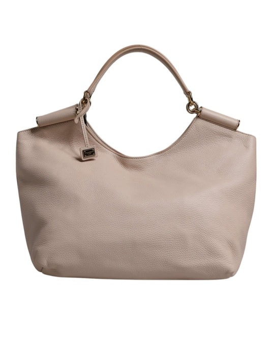 Dolce & Gabbana Women's Light Pink Deer Leather Logo Plaque Tote Top Handle Bag - One Size