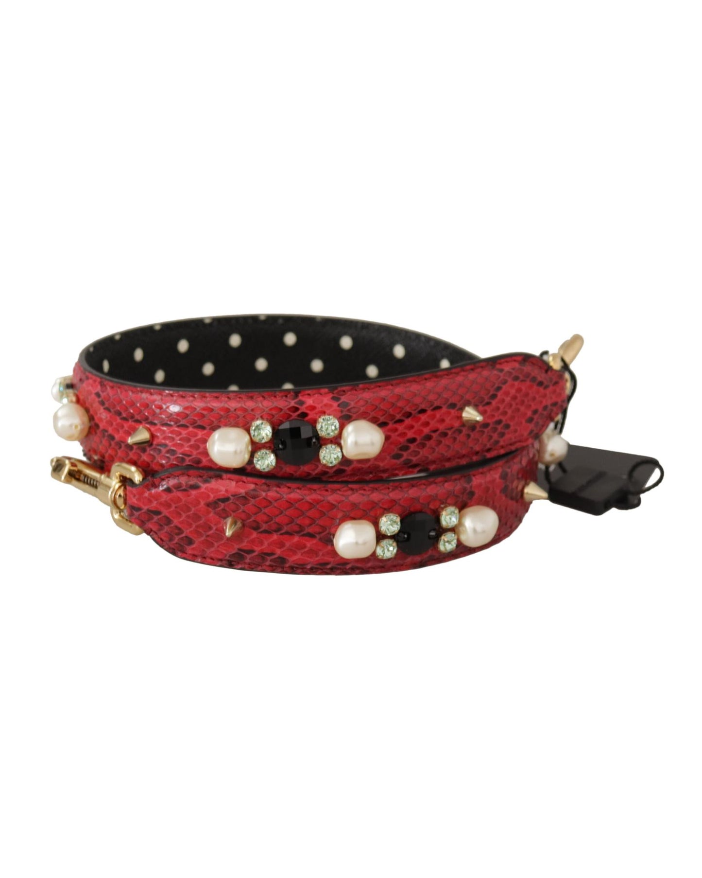 Dolce & Gabbana Women's Red Python Leather Crystals Reversible Shoulder Strap - One Size