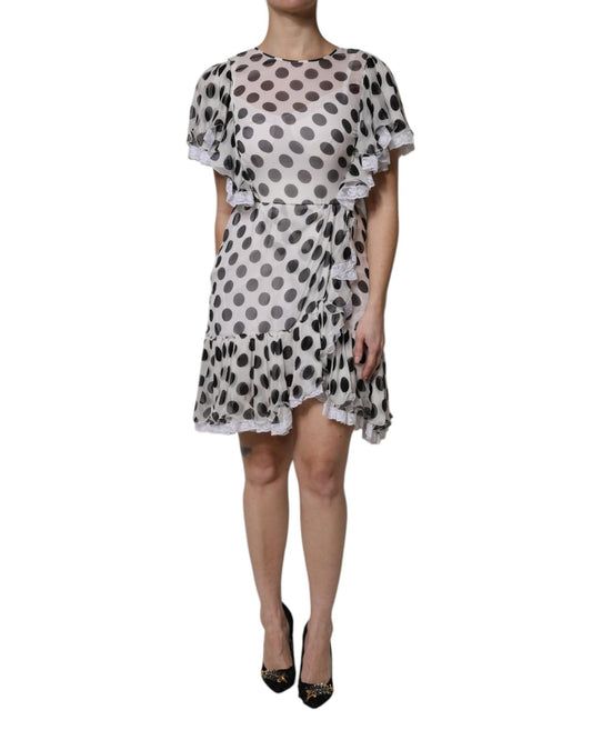 Dolce & Gabbana Women's White Polka Dotted Silk Blend A-line Dress - 36 IT