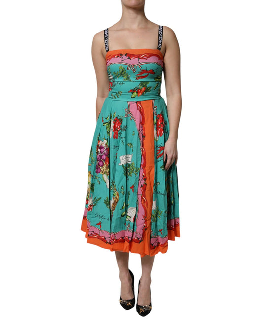 Dolce & Gabbana Women's Multicolor Printed Silk Sleeveless Midi Dress - 42 IT