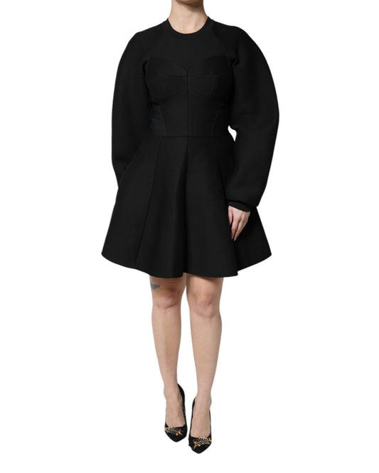Dolce & Gabbana Women's Black Cotton Long Sleeves A-line Mini Dress - 42 IT